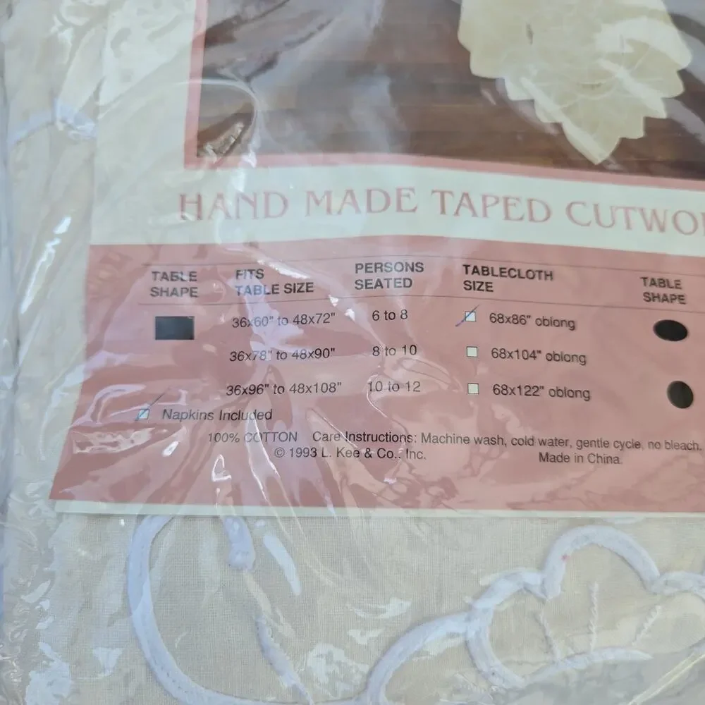 Handmade Taped Cutwork Tablecloth 68x86